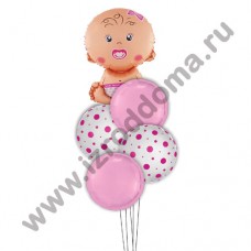 Букет из шариков с гелием Малышка в розовых и в горошек кругах
