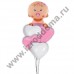 Букет из шаров сердечек и малышки для новорожденной девочки