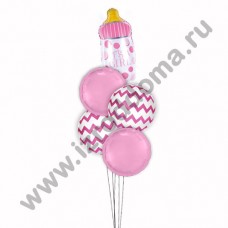 Букет из шариков с гелием Бутылочка на белых и розовых шарах