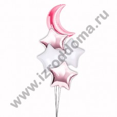Букет из шариков с гелием Полумесяц в розовых и белых звездах