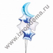 Букет из шаров с гелием Полумесяц в синих и белых звёздах