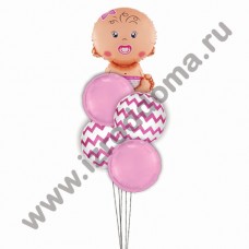 Букет из шариков с гелием Малышка на розовых и белых шарах